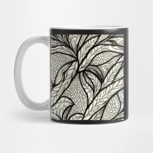 Black and White with Off White Ivory  Vintage Floral Cottagecore Romantic Flower Peony Rose Leaf Design Mug